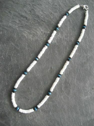 Vintage | Jewelry | Vintage Puka Shell Surfer Necklace 9s Y2k Blue Daisy  Beads | Poshmark